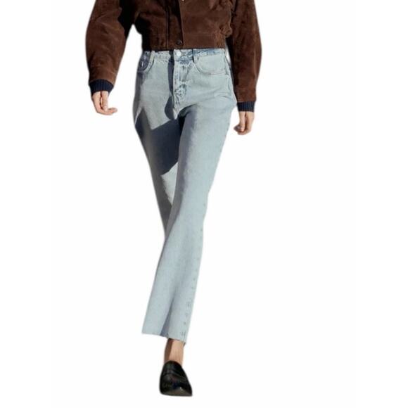 Zara Women's 4 Light Blue High Waist Straight Ankle Rigid Pocketed Cotton Jeans - Picture 3 of 10